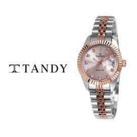 [TANDY] Luxury Couple Metal Watch T-3909 – 12 Austrian Stones, Cyclops Lens Over 3H Date Window, Elegant Design, Stainless Steel Band